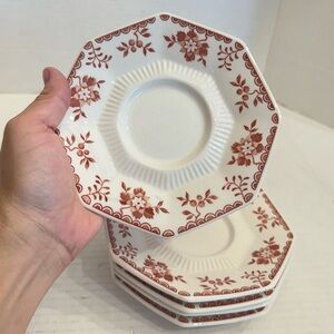 Set of 5 Independence Ironstone Hexagon Bittersweet Coffee Saucers 6" Retired